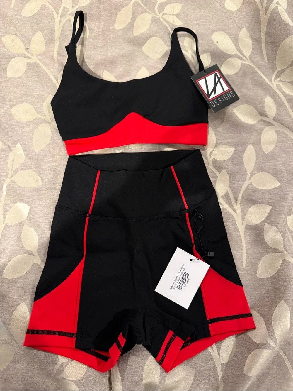 Girls LA Designs Black & Red Dance/Athletic Set - Bra Top + High-Waist Shorts